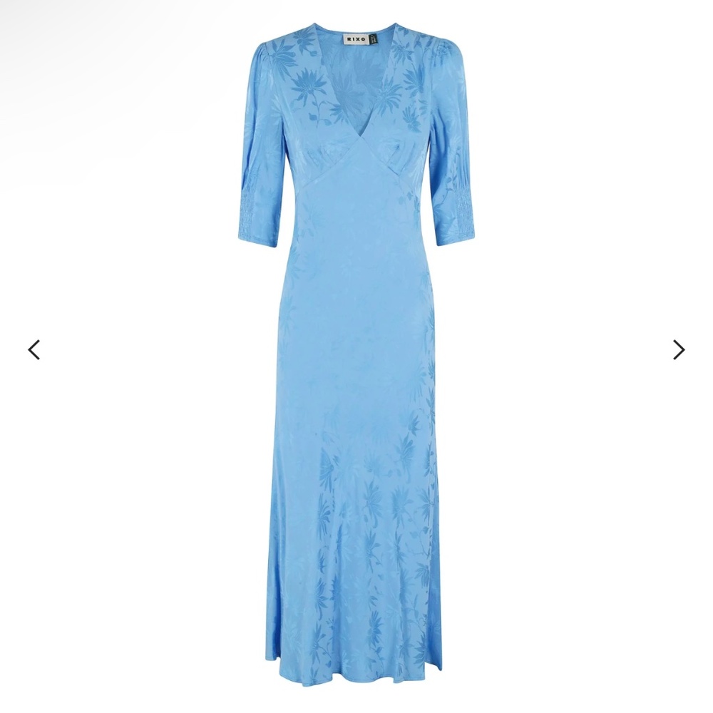 Rixo Zadie Leafy VNeck Dress Blue Leaf Jacquard , Medium